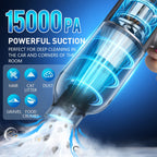 15, 000Pa Cordless Handheld Vacuum Cleaner with Brushless Motor, Clear Dust Cup, Blower and Pump Heads