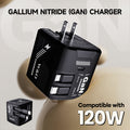 GaN Charger 120W with Lightning & Type-C Retractable Cables 47in, Foldable Plug USB-C Wall Adapter