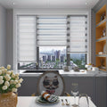 Cordless Zebra Roller Shade with Valance, Day Night Window Blind, Dual Layer Window Treatment Mesh Opaque Fabric