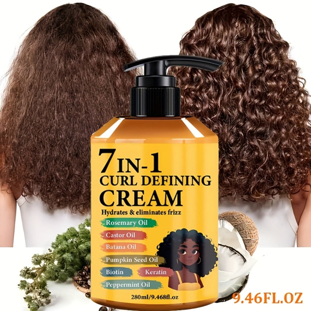 Curl Cream for Wavy & Curly Hair 9.47oz – 7-in-1 Moroccan Argan Oil & Rosemary Formula for Long-Lasting Hold
