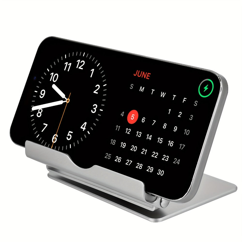 Silvery 360-Degree Rotating Wireless Charging Stand with Micro-USB and USB-C Input Port Design