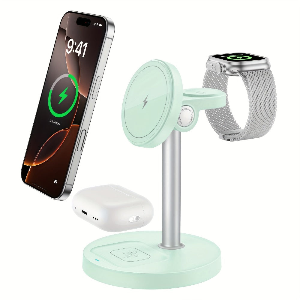 Wireless Charging Station, 3-in-1 Qi-Labeled Stand for iPhone, Apple Watch and AirPods Models in Six Colors