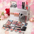 Makeup Kit in Handled Aluminum-Style Travel Case with Mirror, Tiered Trays and Silvery or Red Finish