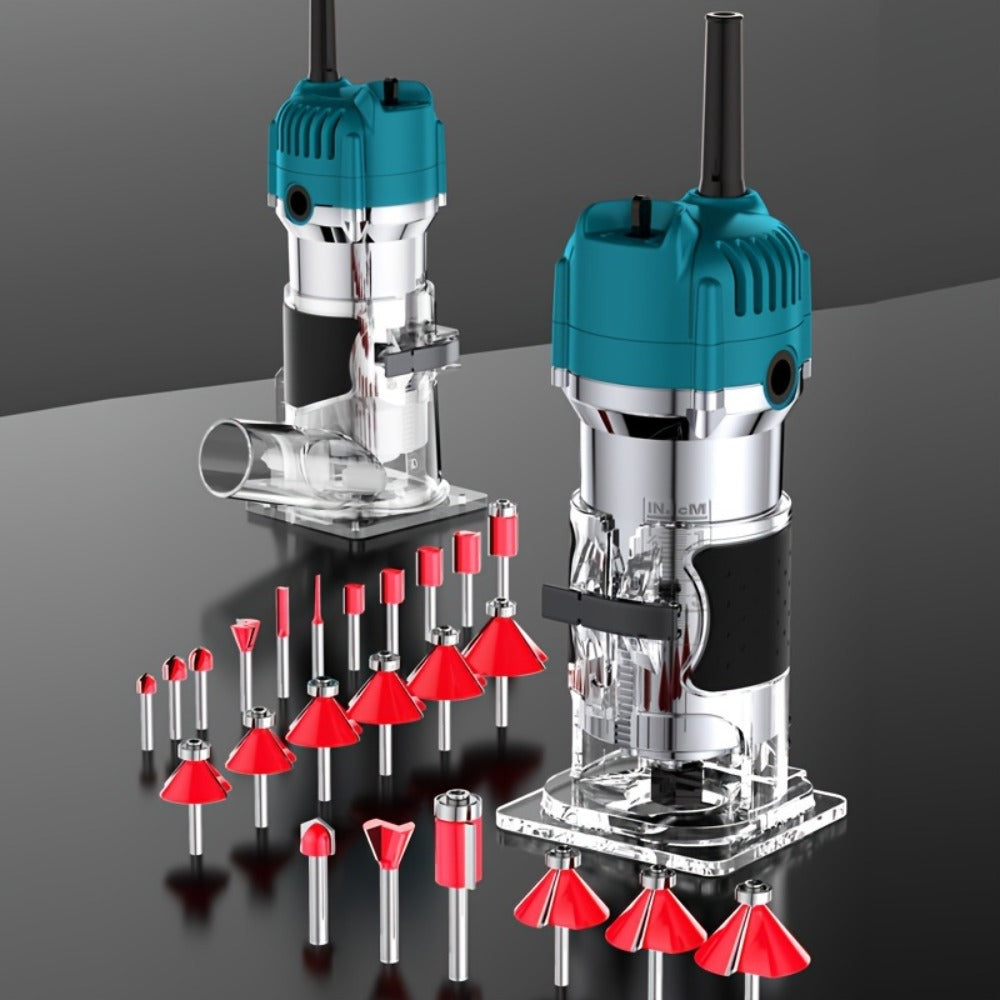 Wood Router Carving Machine Electric Trimmer, Wood Slotting, Drilling & Engraving Tool with Optional 15pc Milling Cutter Set