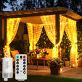 String Lights, 330-LED Waterfall Curtain Panel with Battery Power, Remote, Eight Modes and Three Colors