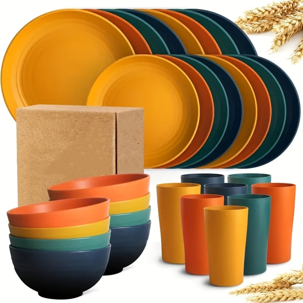 32-Piece Colorful Dinnerware Set for Eight with Round Plates, Bowls and Cups in Two Assorted Palettes