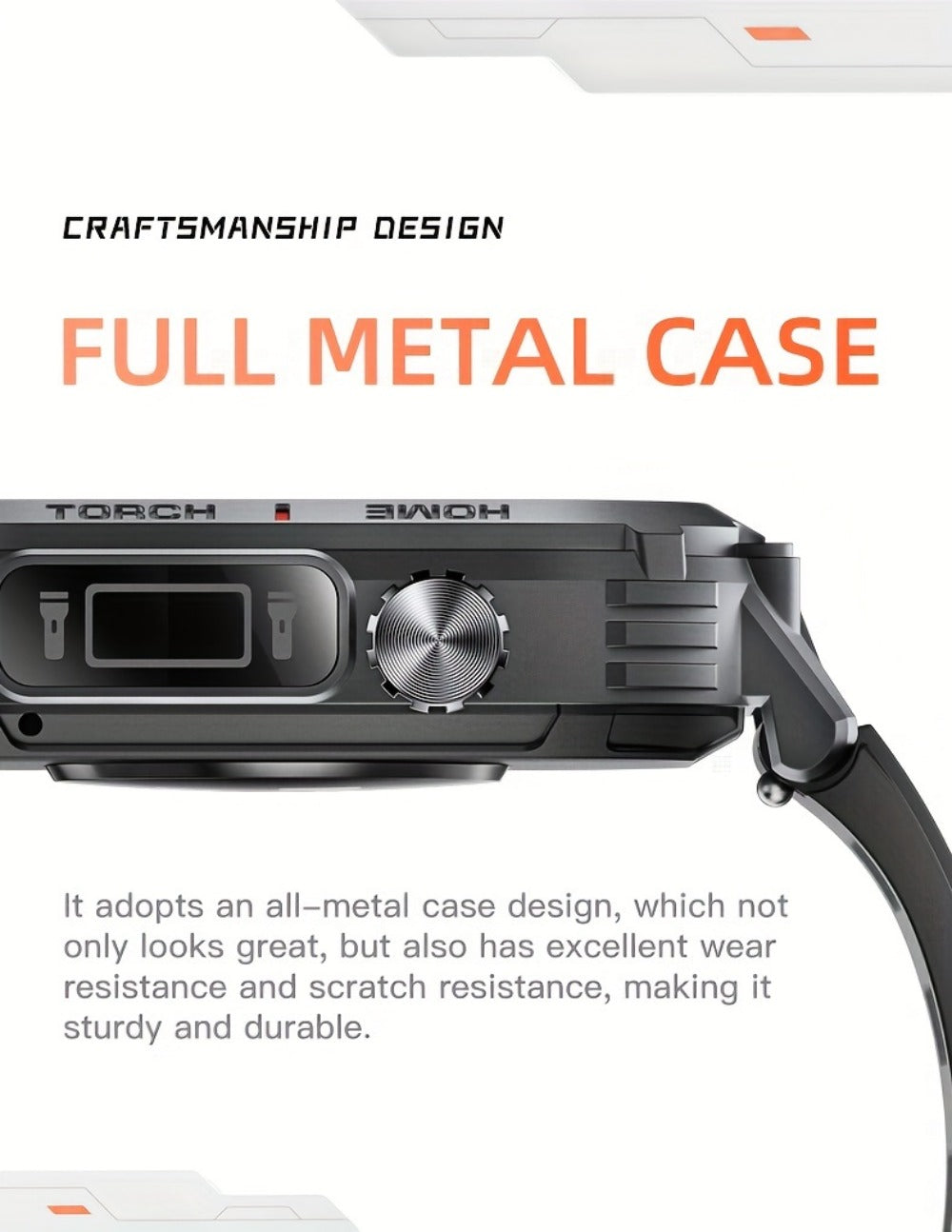 Smart Watch 2.02-Inch Rugged TFT Display with 500mAh Battery, LED Flashlight and Wireless Calling