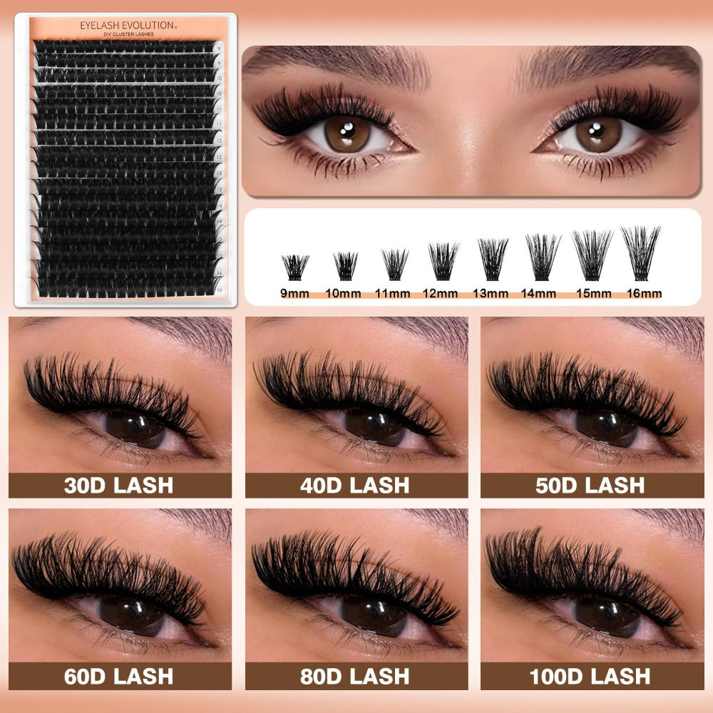 D-Curl Lash Extensions Tray with 272 Pre-Grouped 100D Thick Clusters in Mixed 8-16mm Lengths