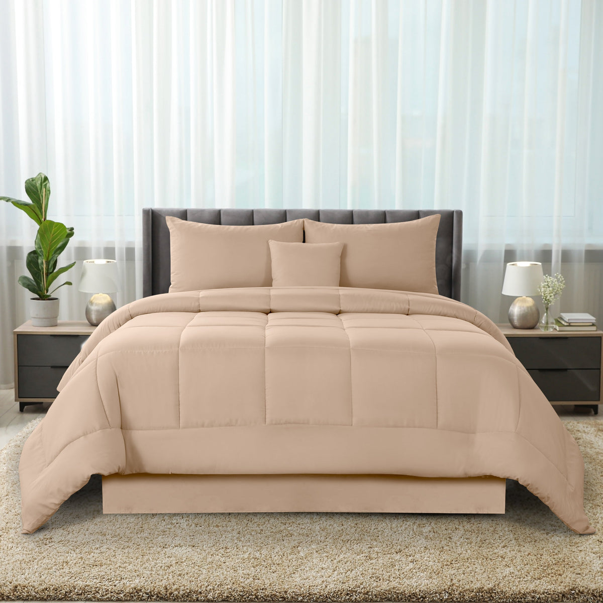 5-Piece Comforter Set, Down Alternative Reversible Quilted Bedding with Bed Skirt & Pillow Shams