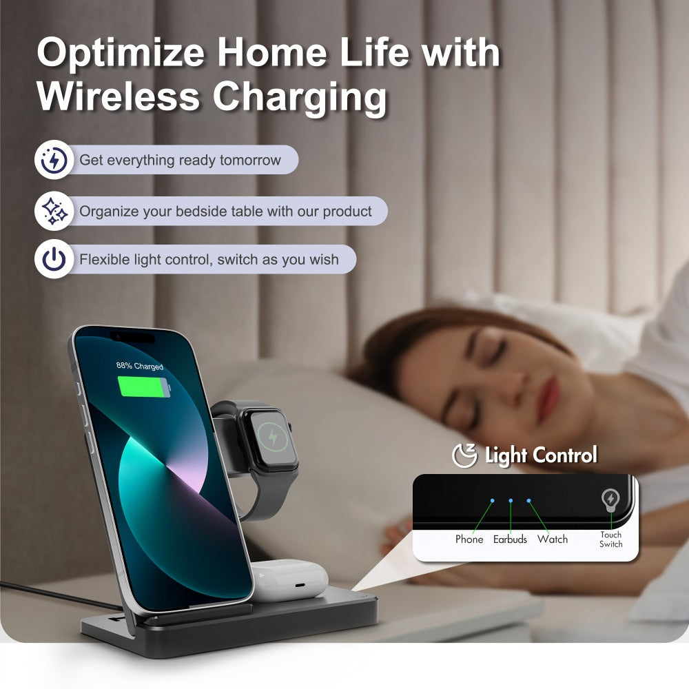 Wireless Charging Station, Foldable 3-in-1 15W MagSafe-Compatible Stand with Adapter-Option Variants for Apple Devices
