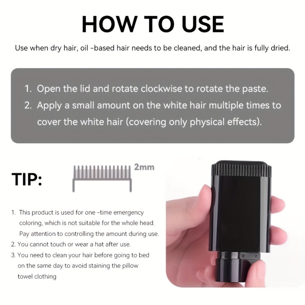 Instant Gray Root Concealer Hair Color Stick – Waterproof Sweatproof Non-Clumping Long-Lasting Formula with Built-in Comb Applicator