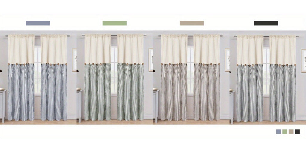Semi Sheer Curtains Bohemian Linen Cotton Patchwork Grommet Top Window Drapes for Bedroom Living Room Kitchen Bathroom Cafe