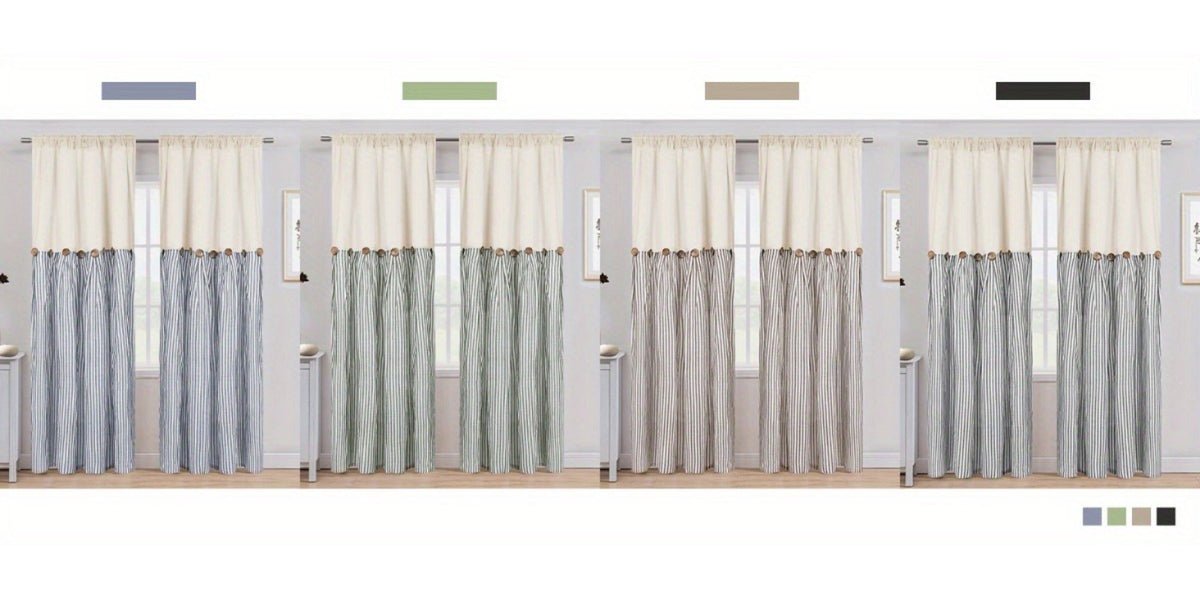 Semi Sheer Curtains Bohemian Linen Cotton Patchwork Grommet Top Window Drapes for Bedroom Living Room Kitchen Bathroom Cafe