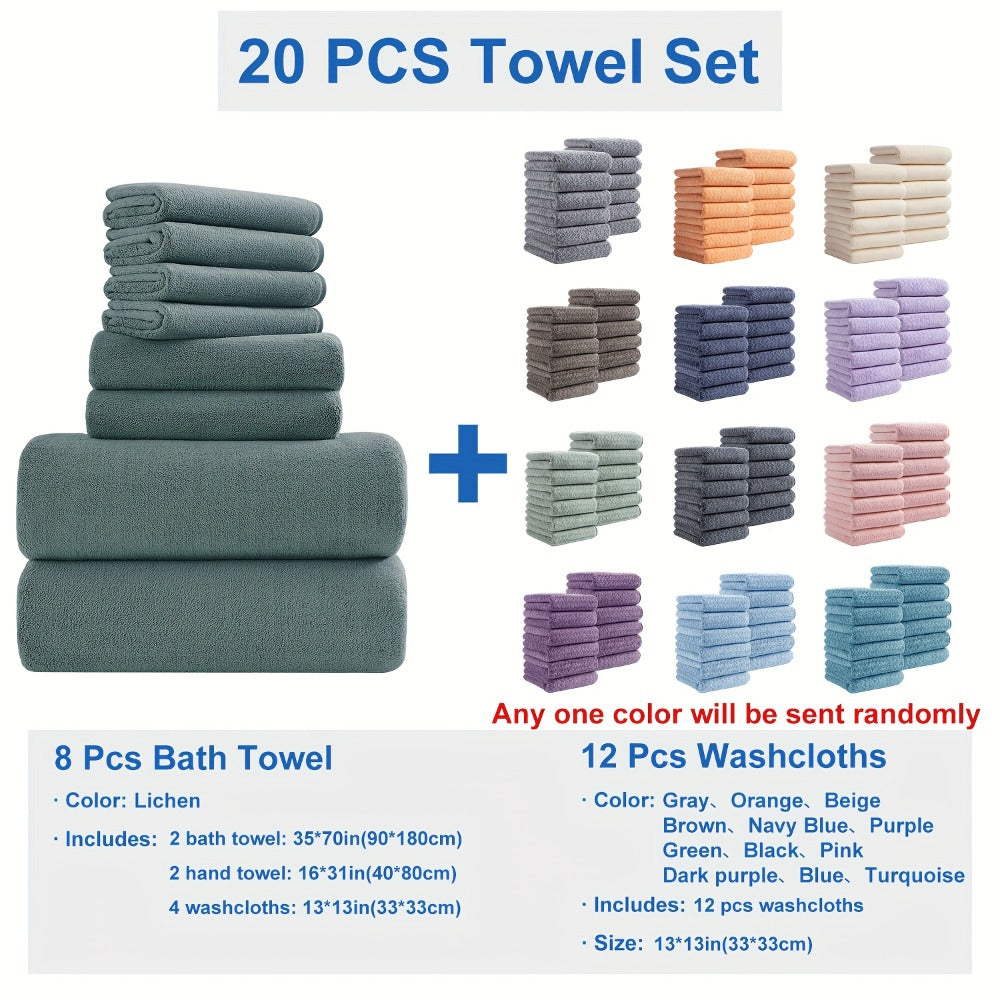 Bath Towel Set 20 Piece 100% Microfiber Absorbent Quick Dry Soft Extra Large Bath Sheets 8 Bath Towels 12 Washcloths Home Bathroom Spa Gift