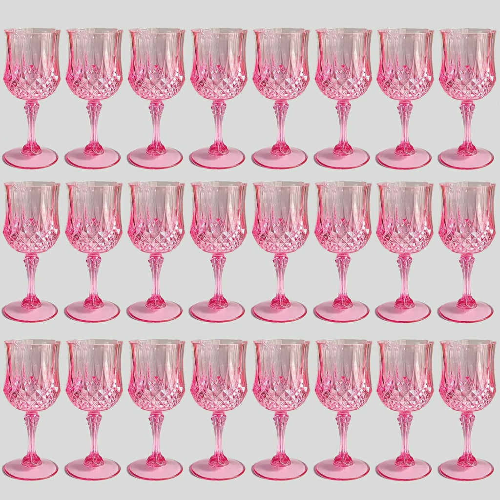 Plastic Wine Glasses 24 Pack – Colorful Shatterproof Goblets for Parties, Weddings & Events – Reusable Vintage-Style Stemmed Cups