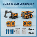 RC Construction Vehicle Set 2.4G 11-Channel Remote Control Excavator Dump Truck Bulldozer, 1:24 & 1:64 Alloy Engineering Toy