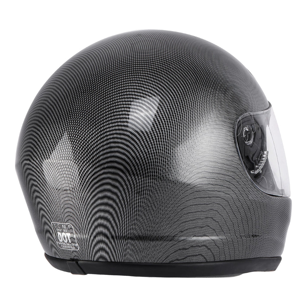 Motorcycle Helmet TCMT Full-Face Black Shell with Clear Shield, S-XL Size Chart, Interior Padding and Rear Vents