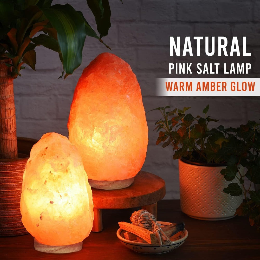 Himalayan Salt Lamp with Dimmer Touch Control, 5-Natural Pink Crystal, Wooden Neem Base, Ambient Amber Glow