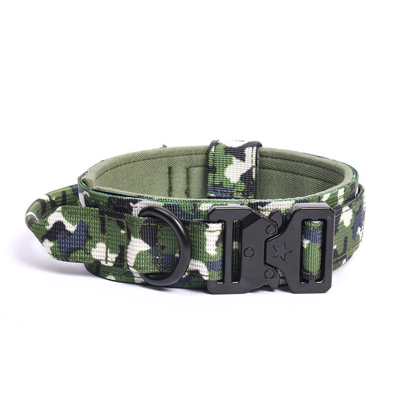 Wide Tactical Dog Collar with Grab Handle, Quick-Release Buckle and Patch Panel in M, L or XL