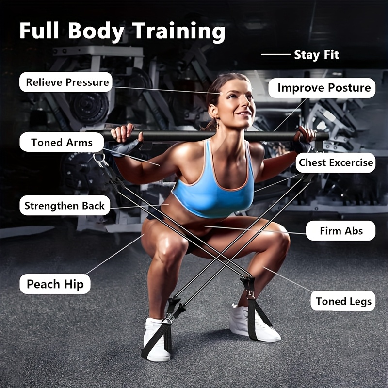 Resistance Band Pilates Bar Kit 8-Piece – 150LB Bands, Ankle Straps & Drawstring Bag, Portable Home Gym Fitness Set for Full Body Workout
