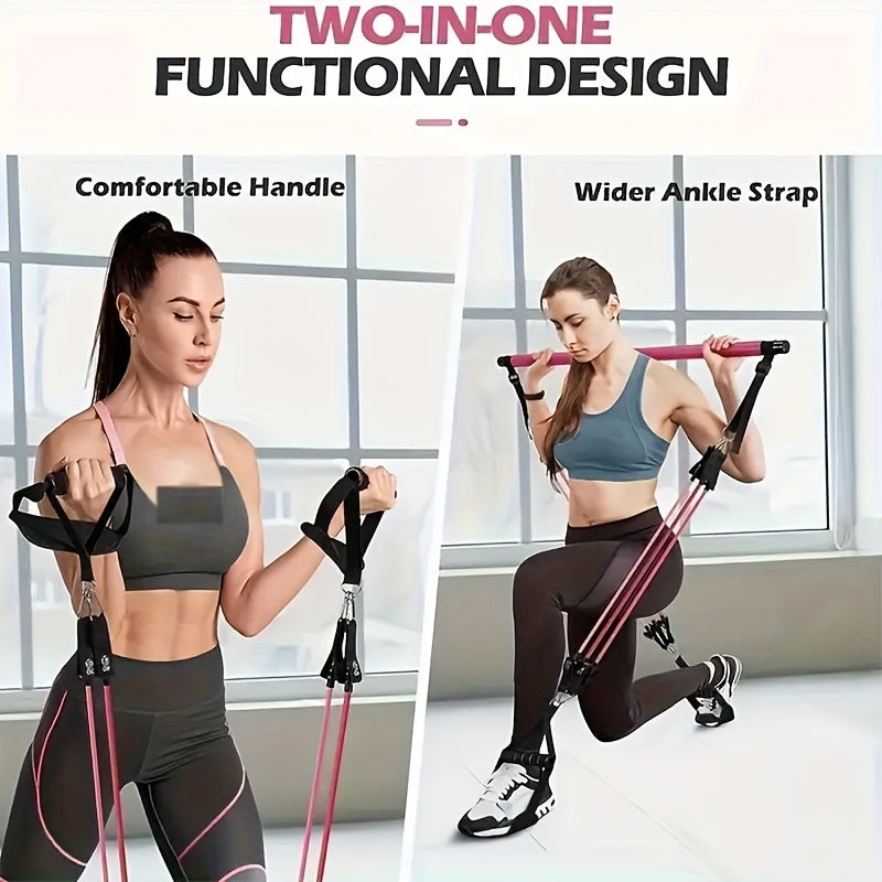 Resistance Band Pilates Bar Kit 8-Piece – 150LB Bands, Ankle Straps & Drawstring Bag, Portable Home Gym Fitness Set for Full Body Workout