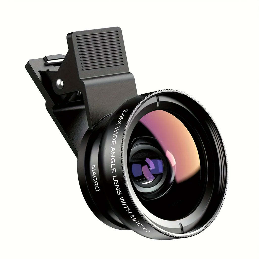 Clip-On Phone Lens Kit 2-in-1 – 0.45x HD Wide Angle & 12.5x Super Macro Lens for iPhone & Android, Universal Smartphone Camera Upgrade