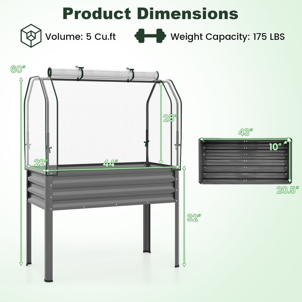 Elevated Raised Garden Bed with Greenhouse Cover 3-in-1, 44"x22"x60" Electroplated Metal Planter Box with Legs