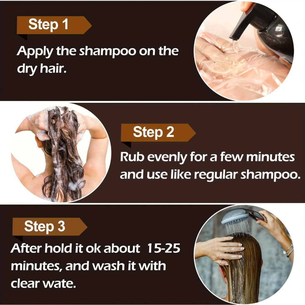 Grey Hair Dye Shampoo 3-in-1 Natural Plant-Based Herbal Formula – Non-Stick Scalp, Covers White Hair in Minutes, 500ml – Black, Dark Brown