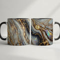 11oz Ceramic Coffee Mug with Agate Vein Print, Black Interior and Black, White or Pink Handle Options