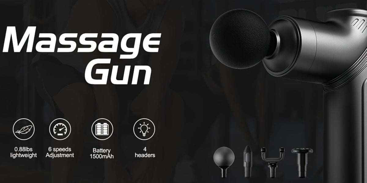 Compact Massage Gun with Six Speed Settings, Four or Eight Interchangeable Heads and Blue or Black Finish Options