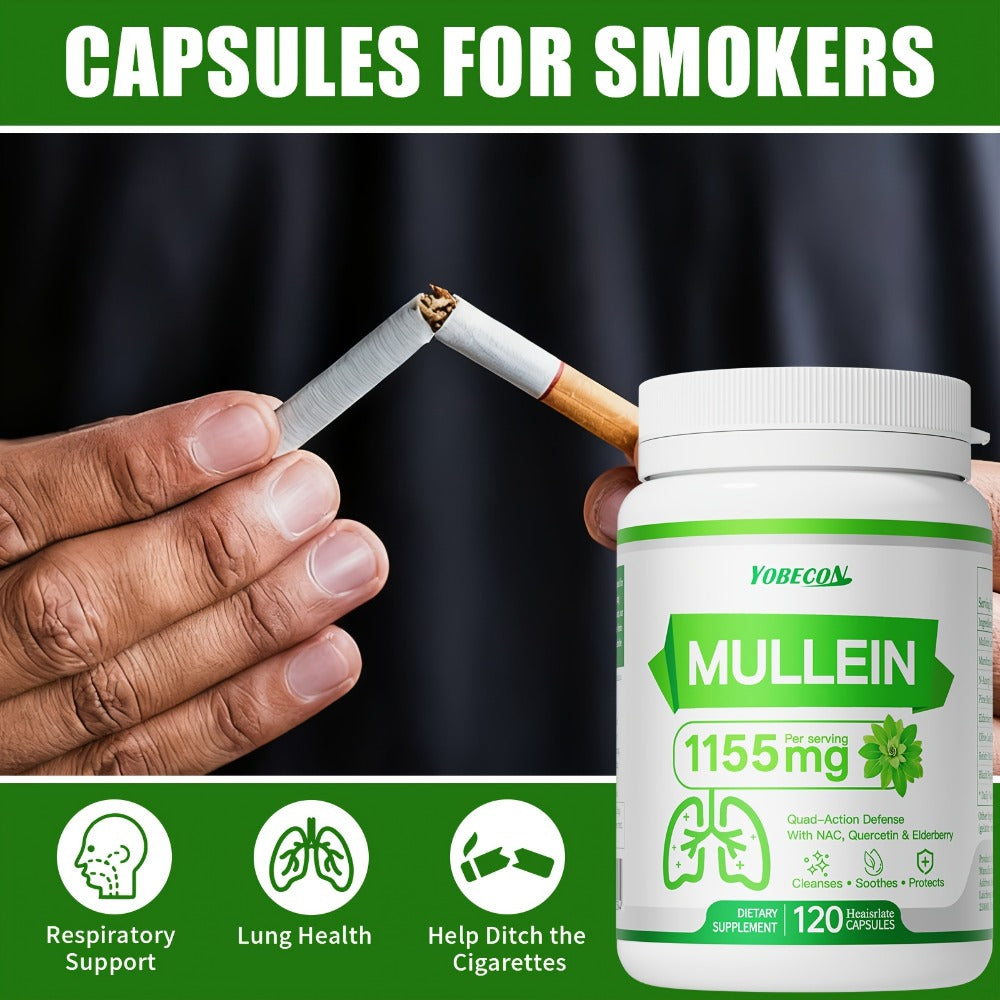 Mullein Lung Cleanse Capsules with NAC 45000mg – Mucus Removal, Dry Cough Relief & Respiratory Support Supplement for Women & Men