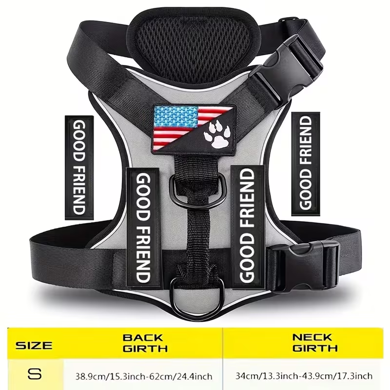 Five-Patch Dog Vest Harness in Black, Red, Rose Red, Grey or Green with XS-to-XL Sizes Pictured