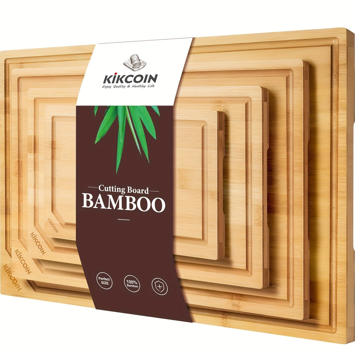 Bamboo Cutting Board Set 4-Piece Extra Large, Chopping Boards with Juice Grooves for Meat, Vegetables & Cheese