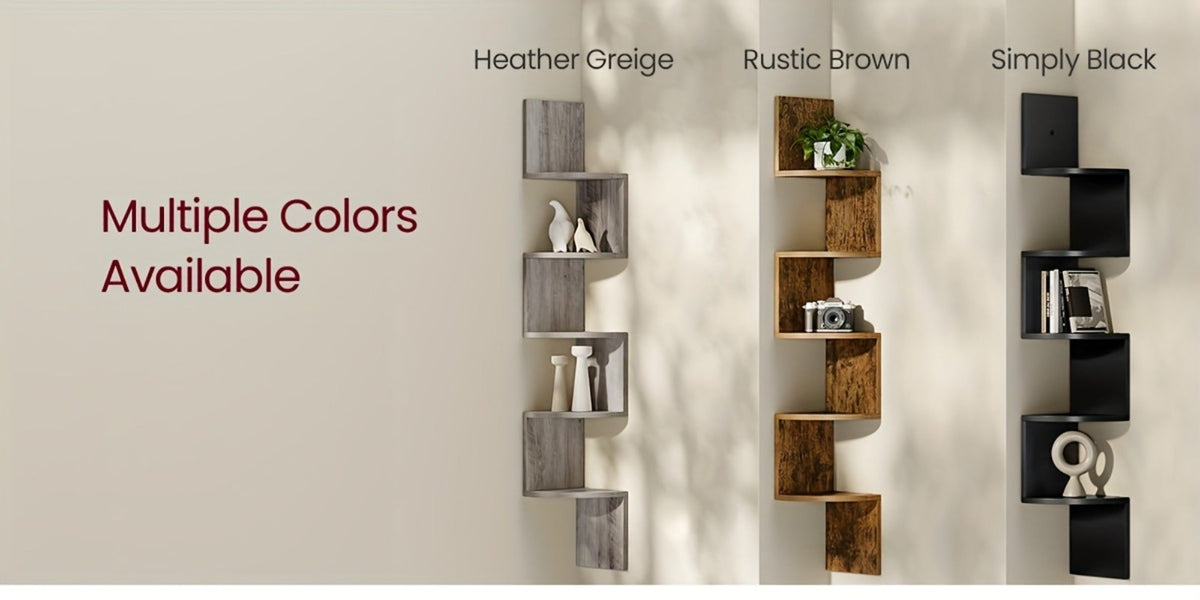 Corner Floating Shelf 5-Tier Wall Mount, Space Saving Storage Rack for Bedroom Living Room, Radial Display Organizer