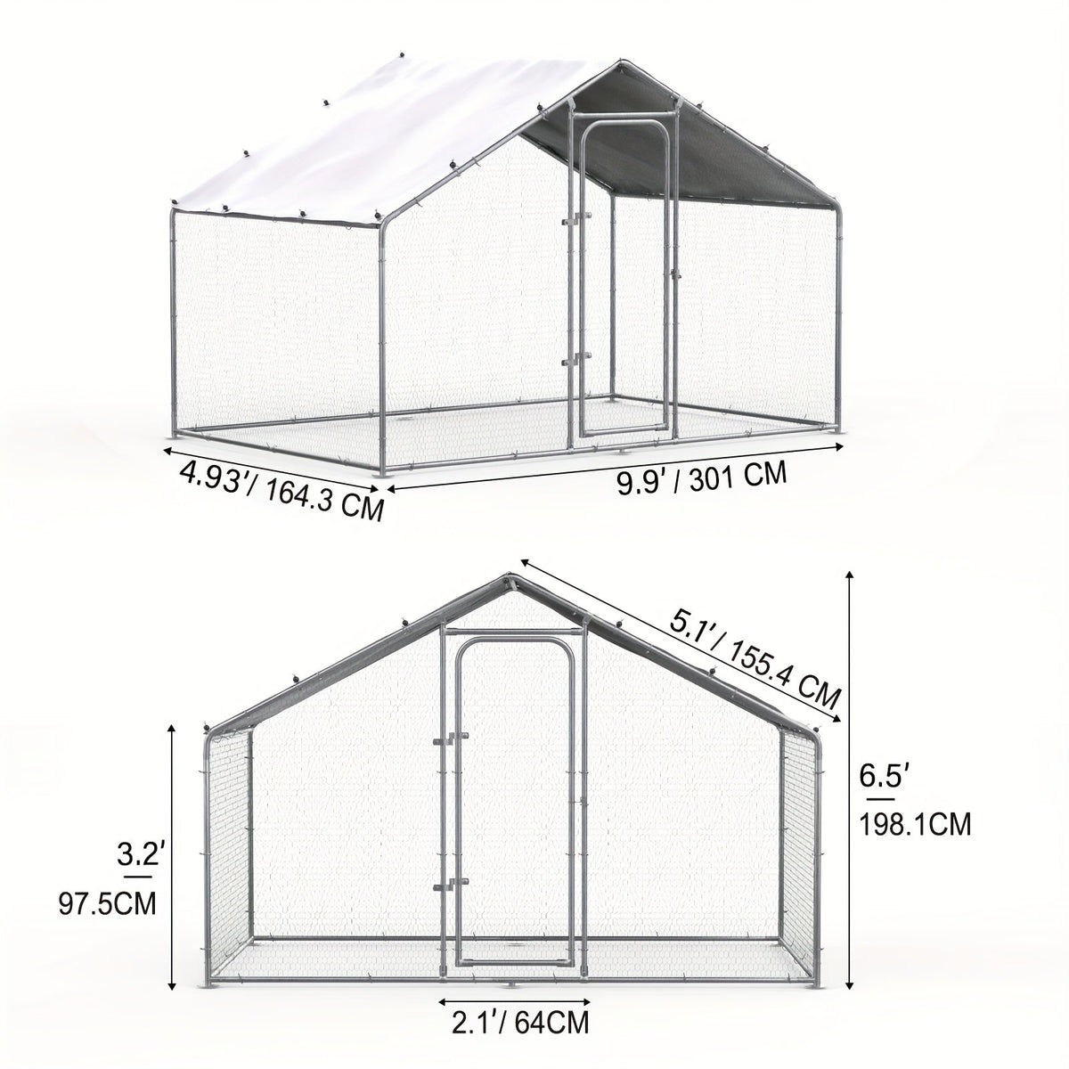 Metal Chicken Run Outdoor Poultry Cage Large Walk-in Enclosure for Chickens Ducks Rabbits for Garden, Patio and Yard Use