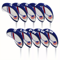 Golf Iron Club Covers USA Flag Neoprene Zipper Head Covers Machine Washable Fits Standard Irons Blue White Patriotic Design for Men Women