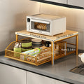2-Tier Kitchen Countertop Organizer with Drawer & Wire Basket, Hardwood & Metal Storage Shelf for Coffee Maker