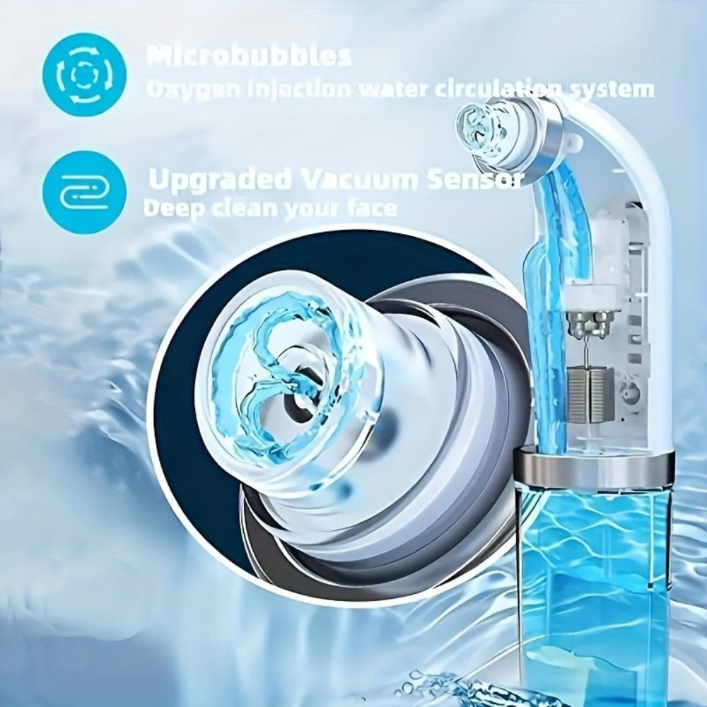 White Water-Tank Pore Vacuum Blackhead Remover with 3 Suction Levels and 6 Interchangeable Heads