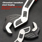 Four-Piece Self-Adjusting Wrench Set in 6-, 8-, 10- and 12-Inch Sizes with Cr-V Material Marking