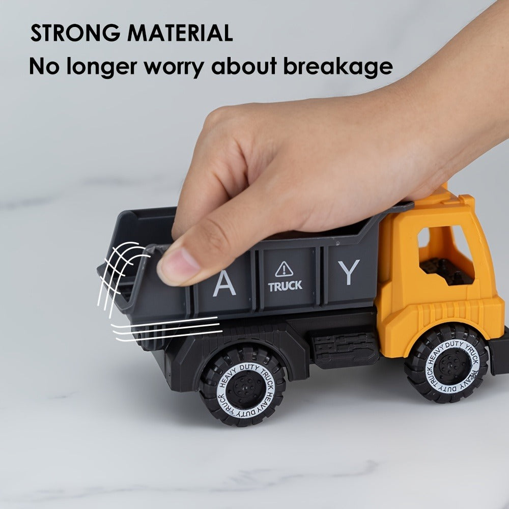 4-Piece STEM Construction Toy Vehicle Set for Toddlers, Shatterproof Excavator Mixer Dump Truck Bulldozer