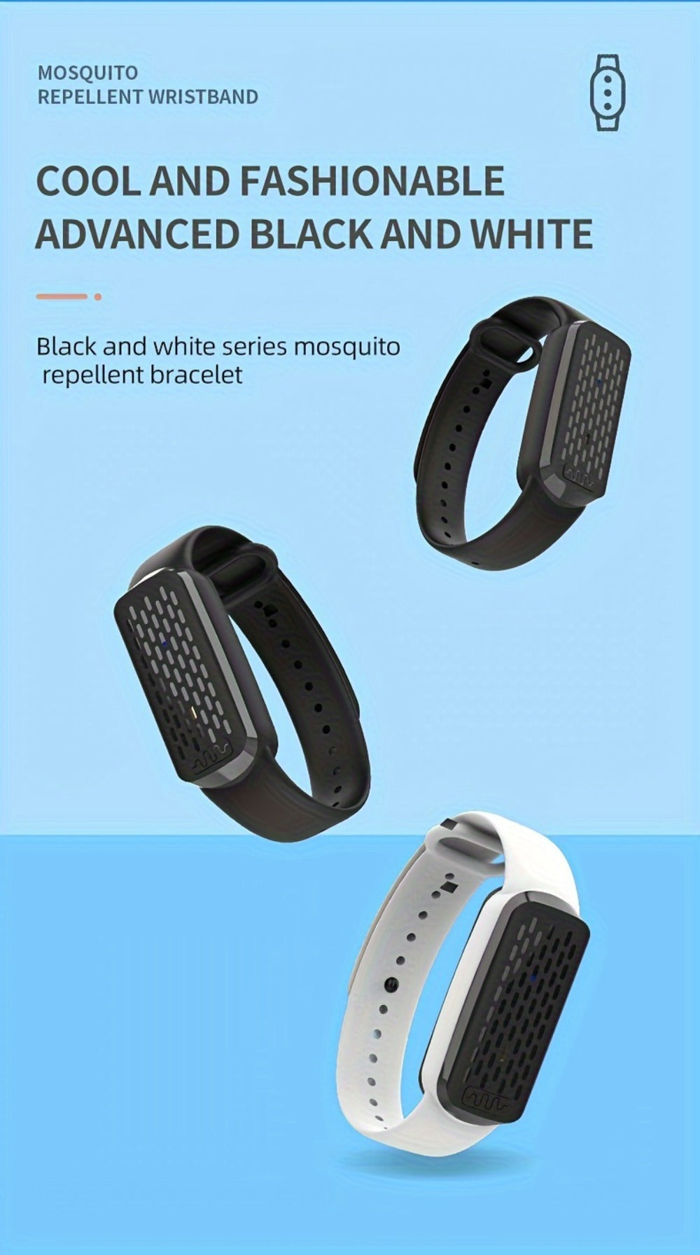 Ultrasonic Mosquito Bracelet 3-Pack, USB Rechargeable Intelligent Bug Wristband for Camping, Outdoor
