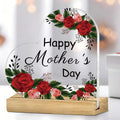 Mother's Day Heart-Shaped Acrylic Sign with Floral Print, 10.8 cm Height and Freestanding Wooden Base