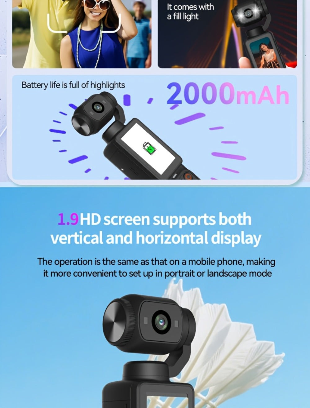 Ultra-Lightweight 4-in-1 Action Camera 1080P | 360° Rotating Lens, Image Stabilization & One-Click Recording