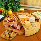 Bamboo Cheese Board Set with 2 Knives – Wood Charcuterie Platter Pizza Board Fruit Snack for Home Cooking, Dining and Outdoor Meals