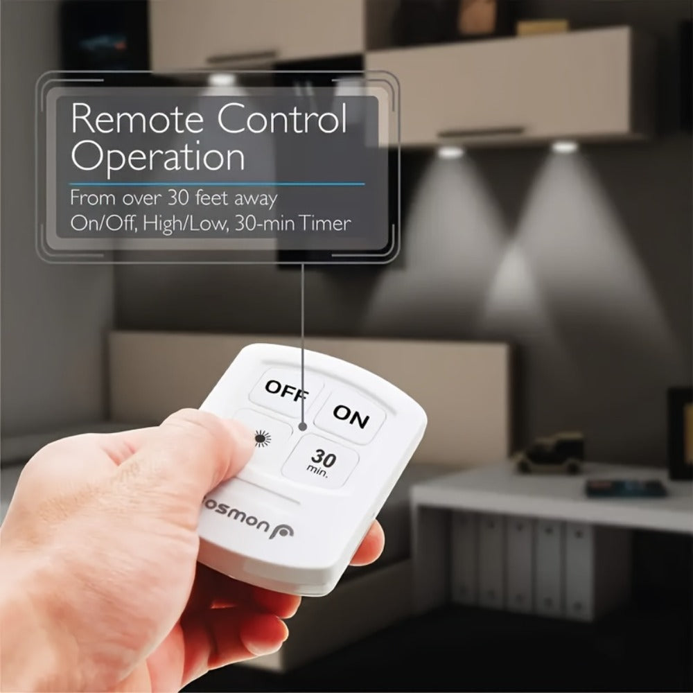 Five-Piece Round LED Puck Light Set with Wireless Remote, Adhesive or Magnetic Mounting and Timer