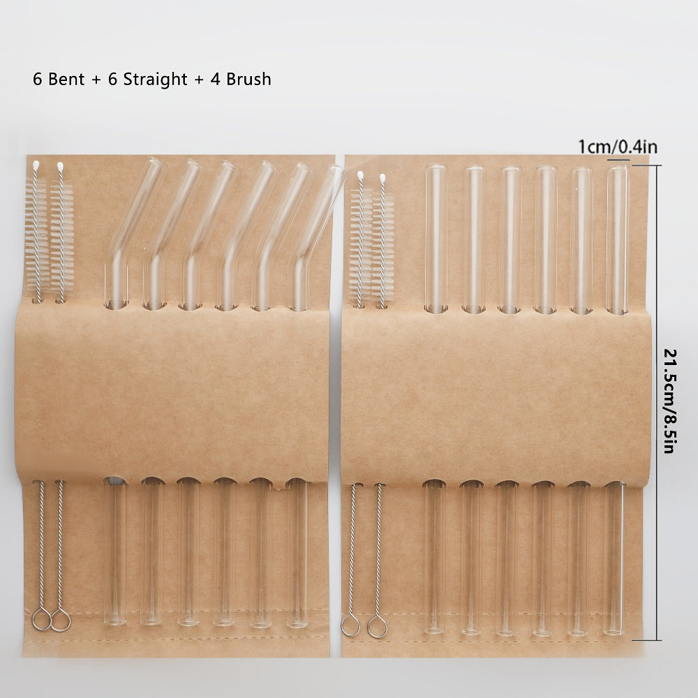 Glass Straws Set 12 Pack with Cleaning Brushes - Reusable Borosilicate Heat Resistant for Entryways, Bedrooms and Living Spaces