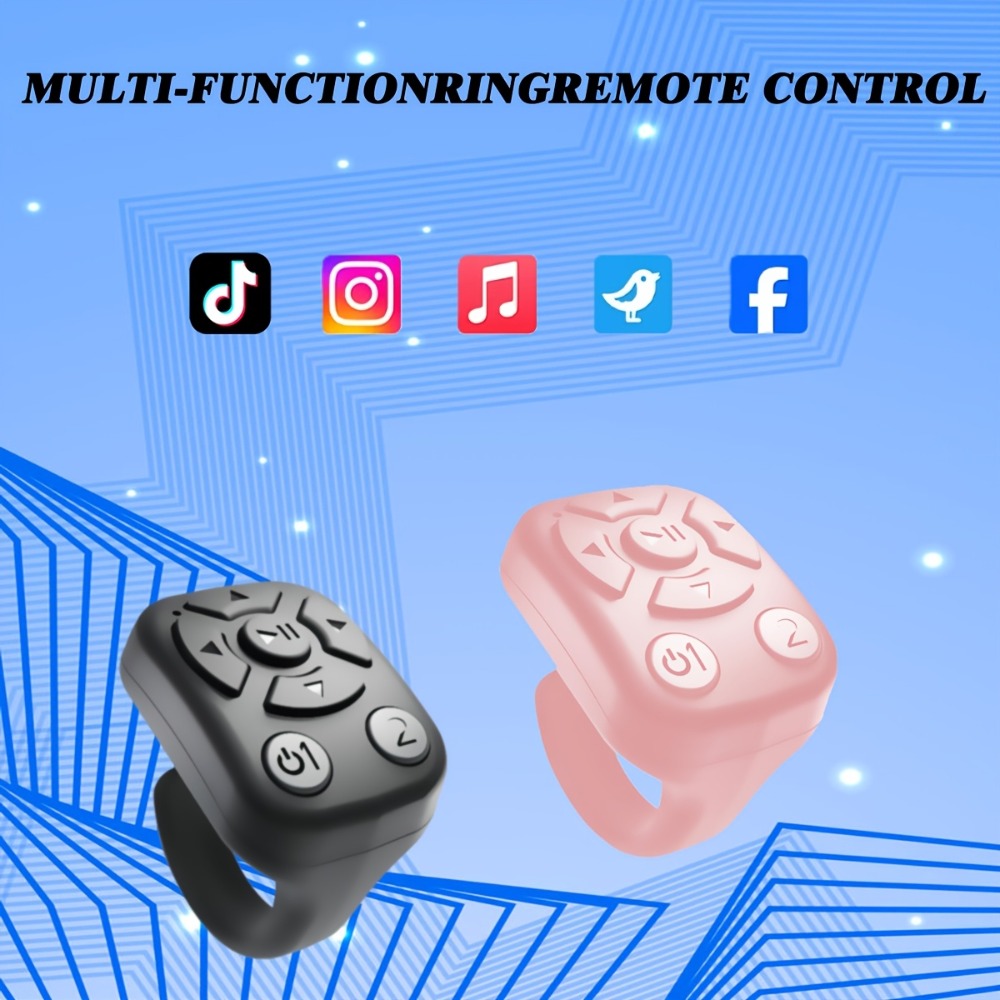 Bluetooth Selfie Remote Ring 2 Pack TikTok Scroll Shutter for iPhone iPad, Hands-Free Photo Capture Video Like Page Turn Music Control