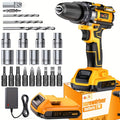 Impact Drill Set 21V Cordless with Drill Bit Accessories, Toolbox & Charger, Wireless Impact Wrench Drill