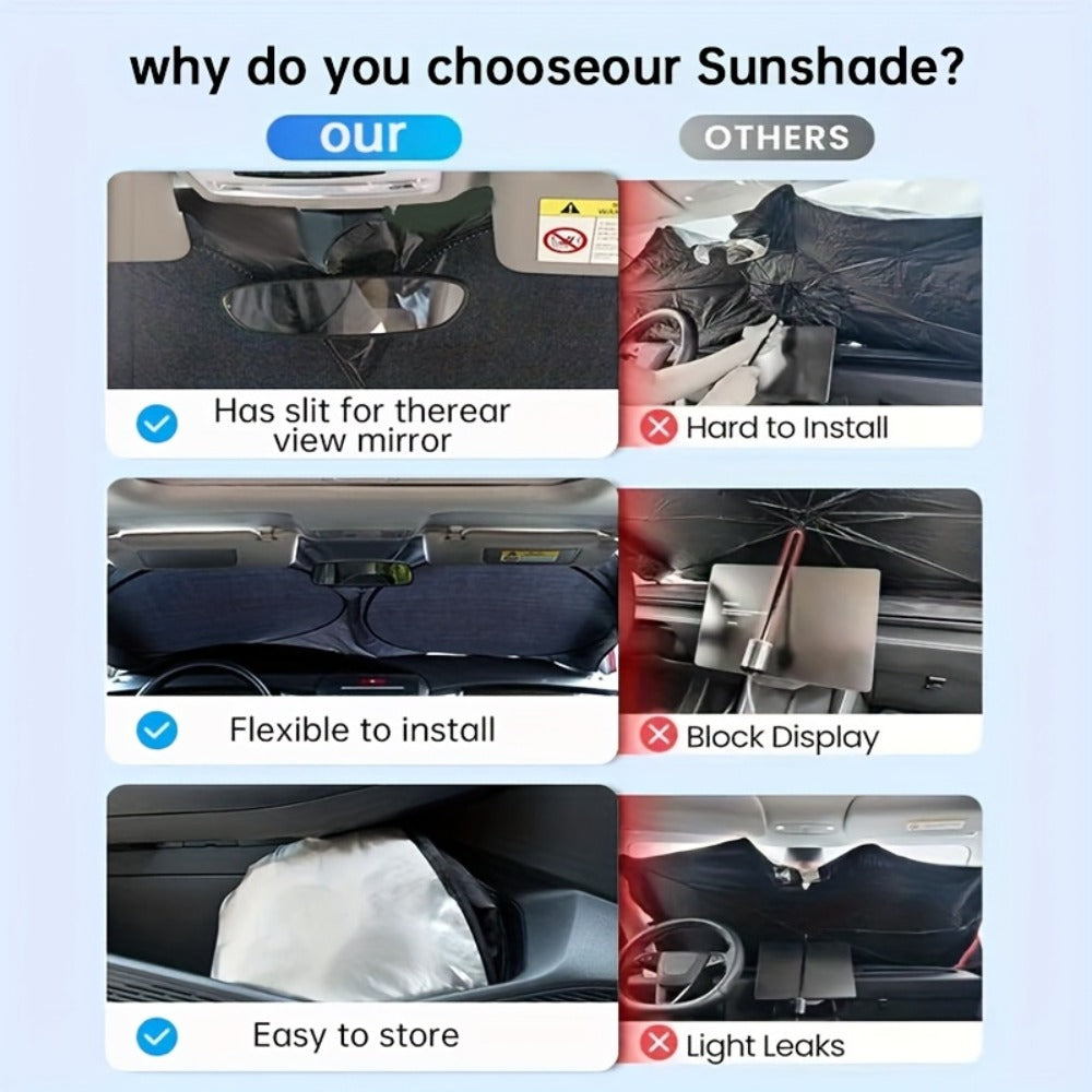 Windshield Sunshade Universal Fit Front Window Sun Shade Cover Block Sun Heat UV Rays Privacy Protection Polyester with Super Suction Cups