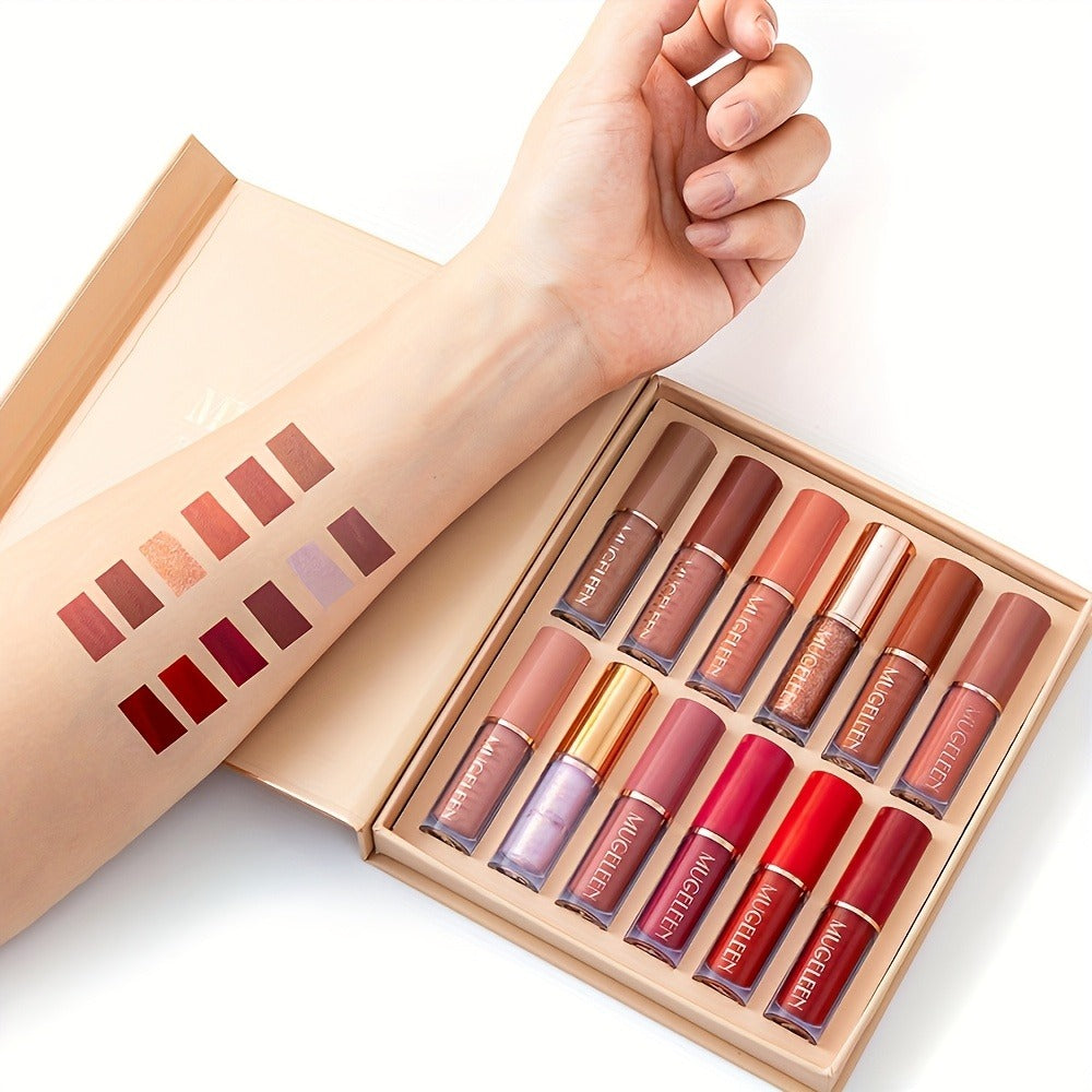 Non-Stick Matte Lip Gloss Set 12 Pcs Non-Fading Long-Lasting Liquid Lipstick Assorted Colors with Wand Applicator